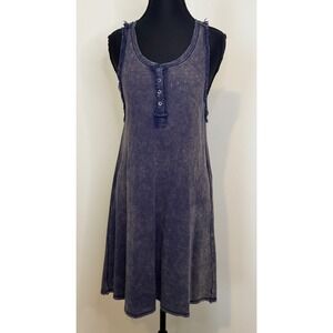 Loveriche Blue Acid Wash Waffle Knit Henley Mini Dress Sleeveless LD41712 Small